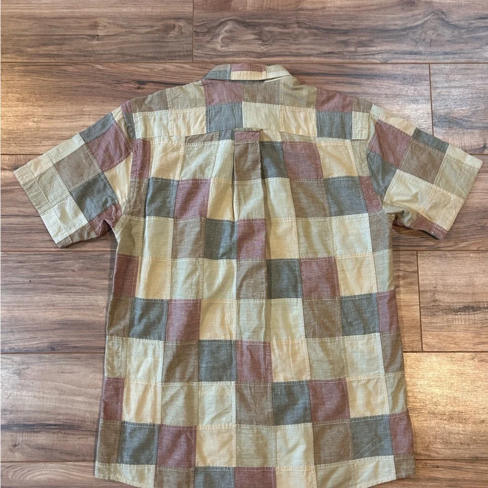 Orvis Men's Plaid Short Sleeve Shirt Patchwork Medium Rustic Vintage 100% Cotton